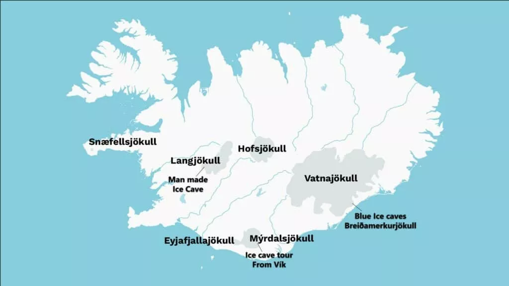 Karte mit Eishöhlen in Island